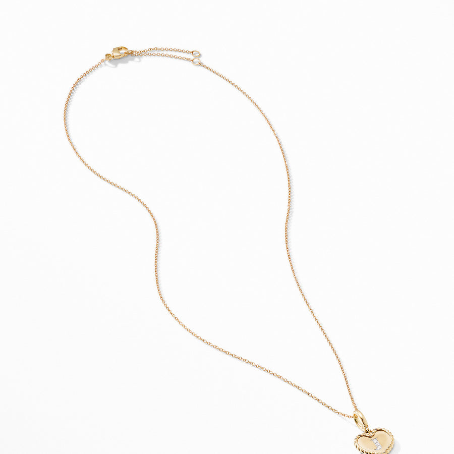 Initial Heart Charm Necklace in 18K Yellow Gold with Pave Diamonds
