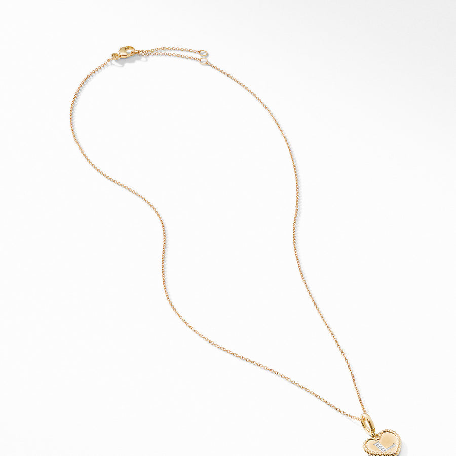 Initial Heart Charm Necklace in 18K Yellow Gold with Pave Diamonds