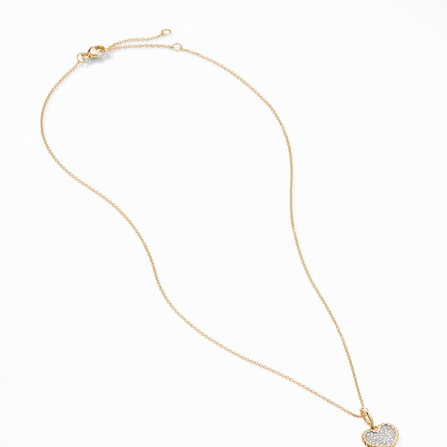 Cable Collectibles Pave Plate Heart Charm Necklace in 18K Yellow Gold