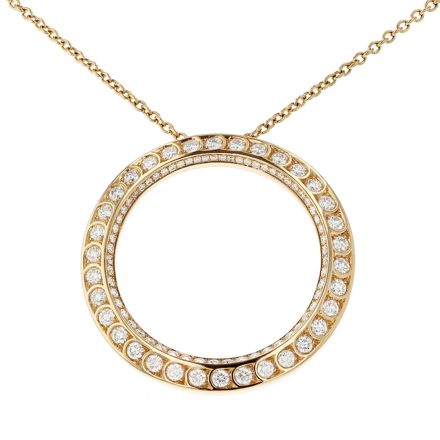 Scallop Pave Diamond Circle Pendant Necklace