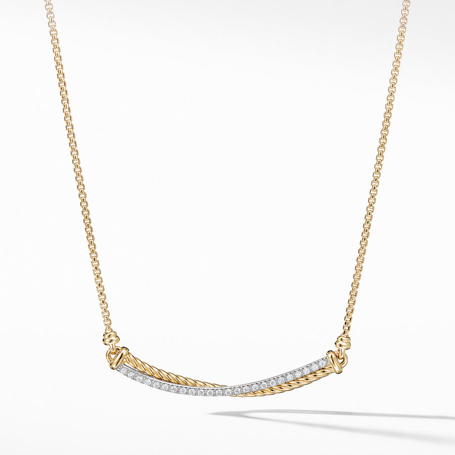 Crossover Bar Necklace in 18K Gold with Diamonds