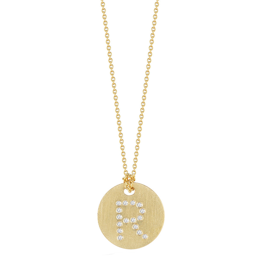 Disc Pendant with Diamond Initial R