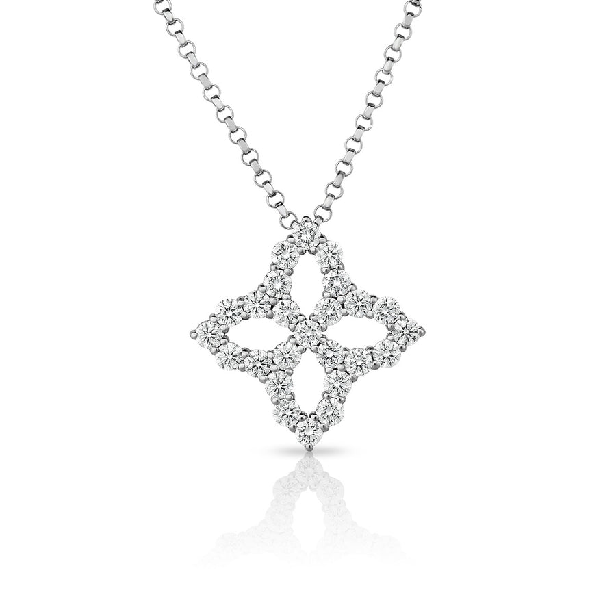 Princess Flower Necklace with Medium Diamond Pendant
