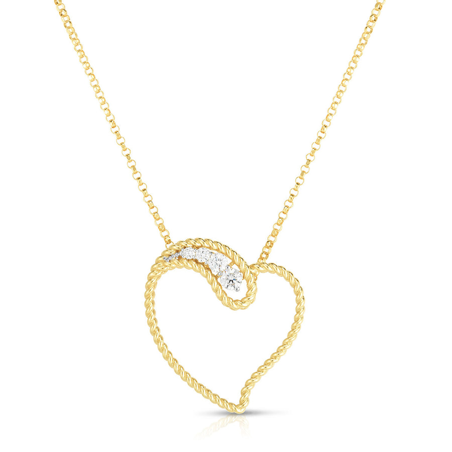 18K YW Diamond Byzantine Barocco Open Heart Necklace