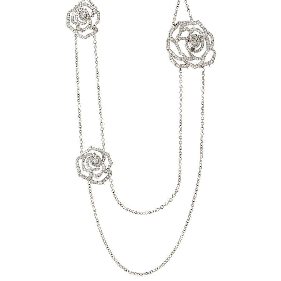 18K White Gold Rose Necklace