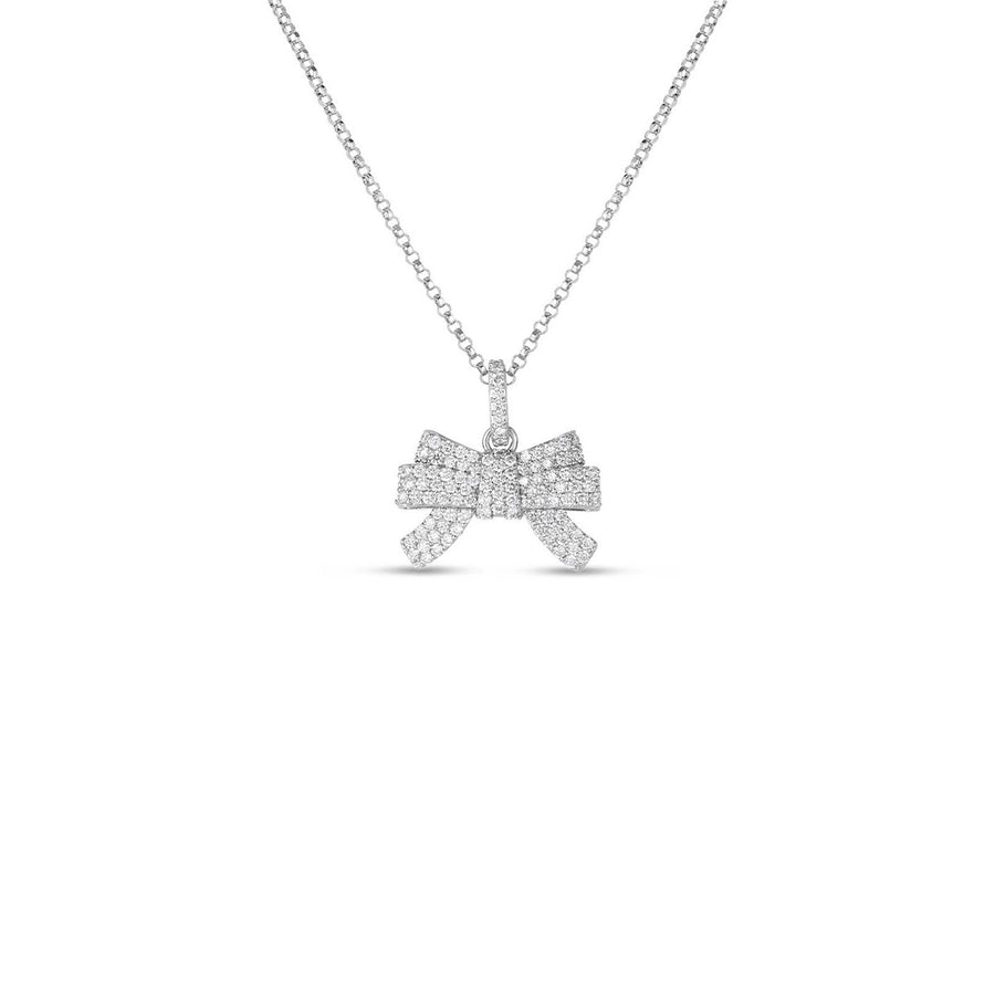18K White Gold and Diamond Bow Pendant Necklace