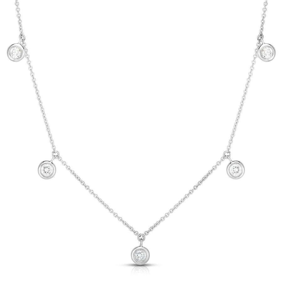 18K Five Diamond Drop Station Necklace