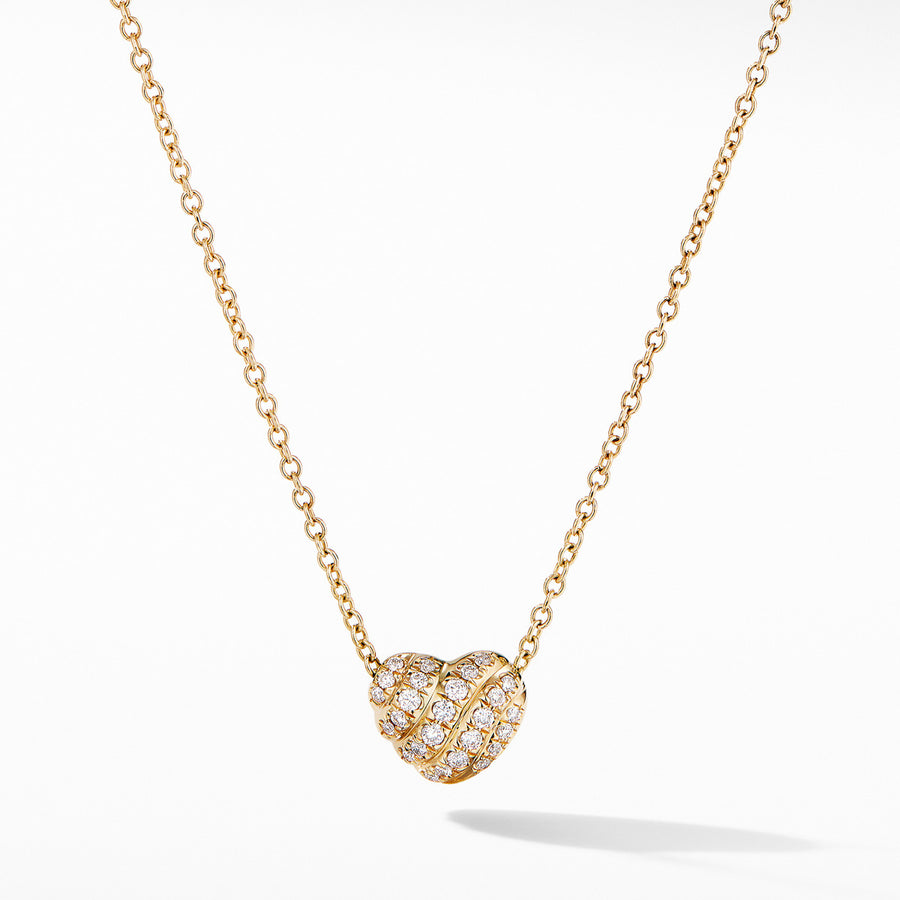 Heart Pendant Necklace in 18K Yellow Gold with Pave Diamonds