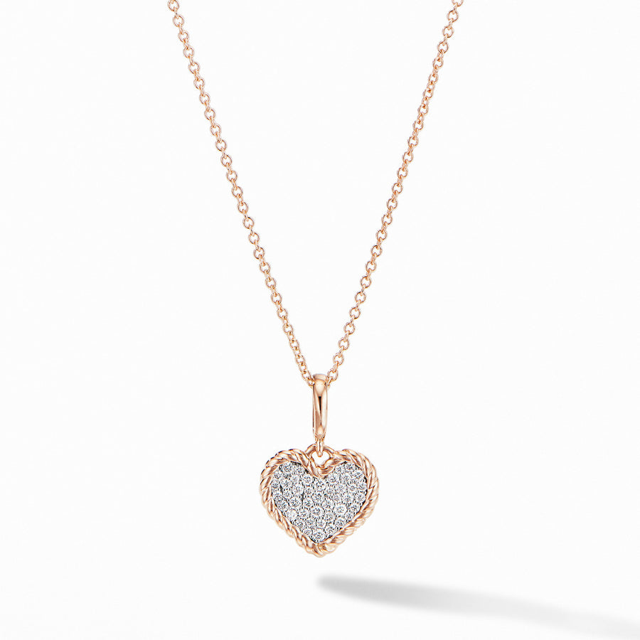 Cable Collectibles Pave Plate Heart Charm Necklace in 18K Rose Gold