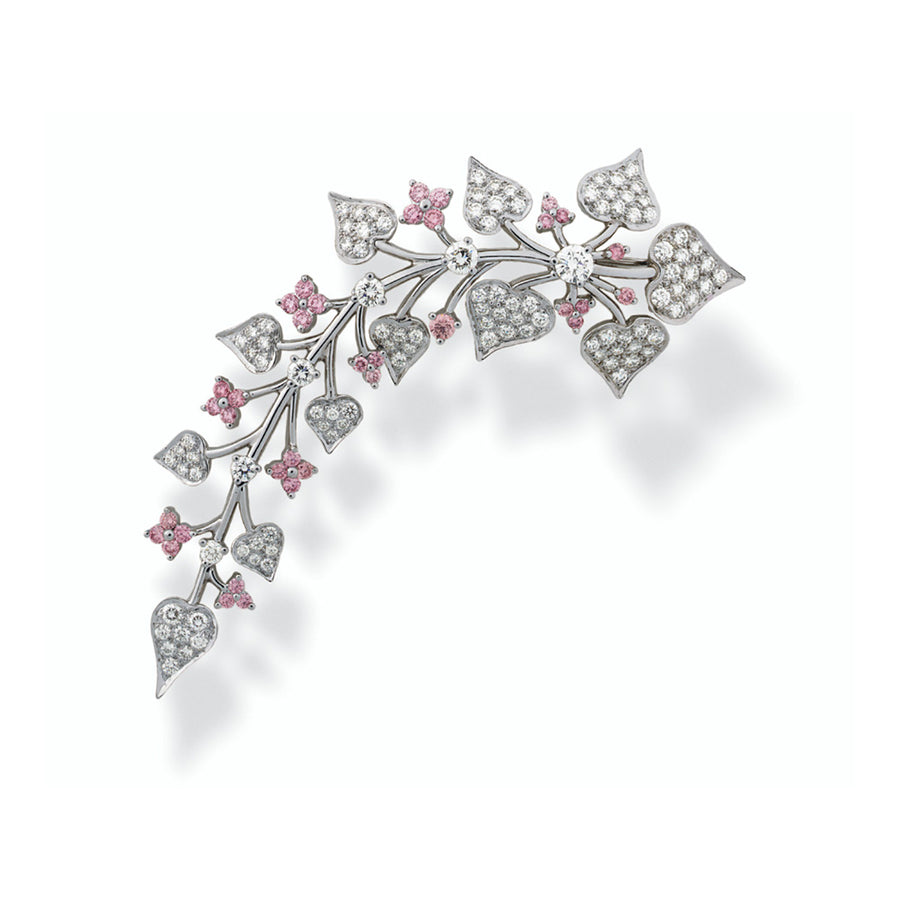 Platinum Pink and White Diamond Articulating Leaf Pin