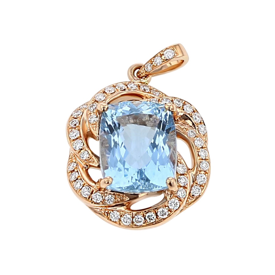 14K Rose Gold Aquamarine and Diamond Pendant