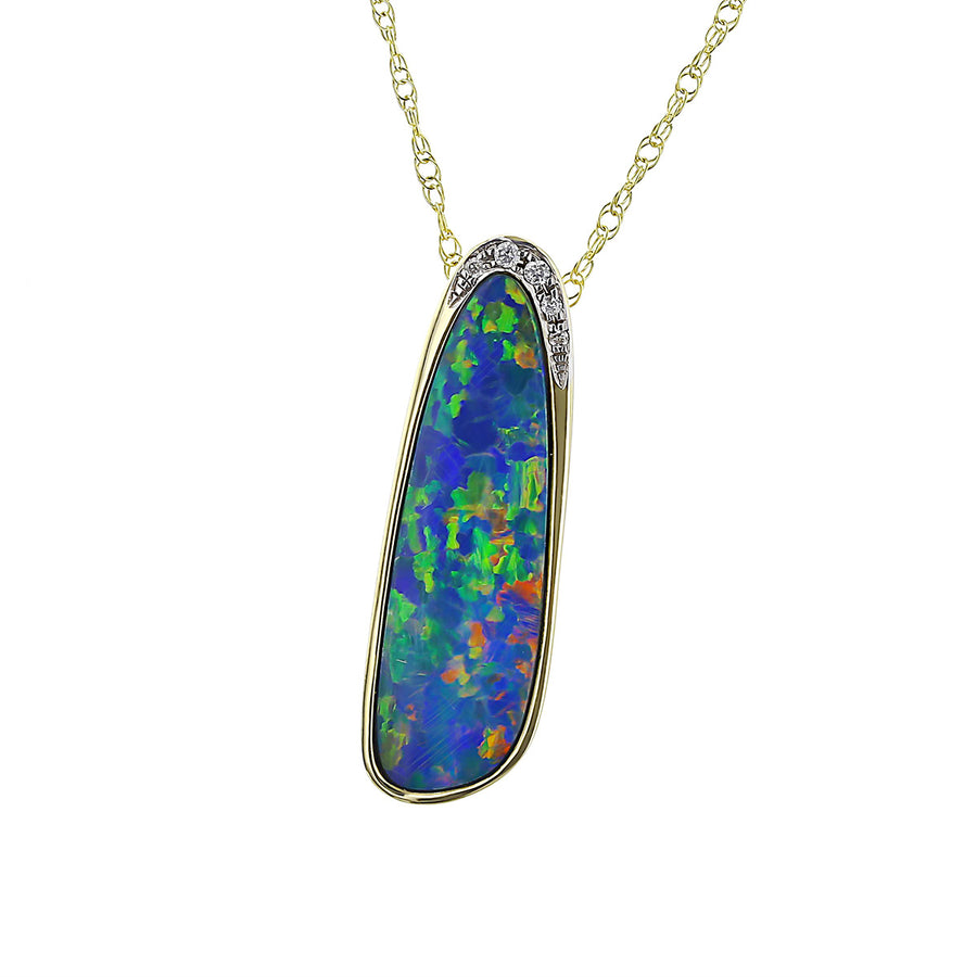 14K Yellow Gold Opal Pendant with Diamonds