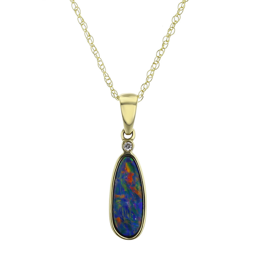 14K Yellow Gold Opal and Diamond Pendant