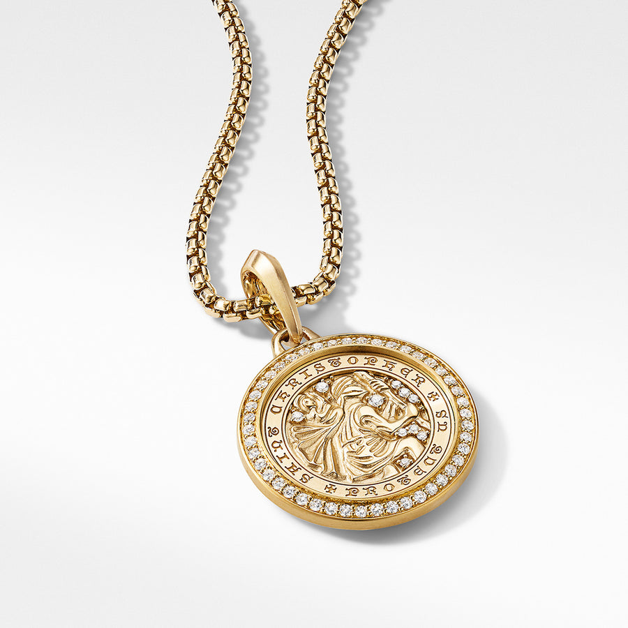 St. Christopher Amulet in 18K Yellow Gold with Pave Diamonds