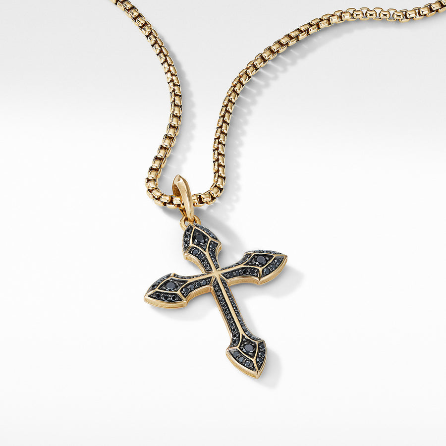 Gothic Cross Amulet with Pave Black Diamonds and 18K Yellow Gold
