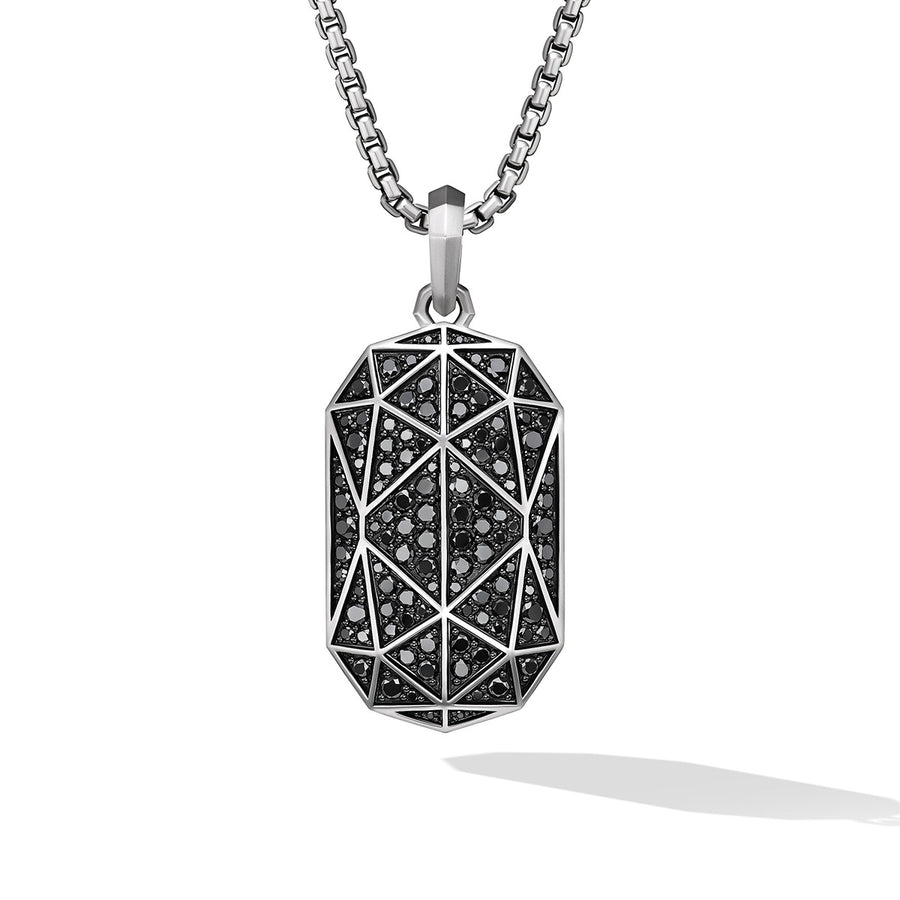 Torqued Faceted Amulet in Sterling Silver with Pave Black Diamonds