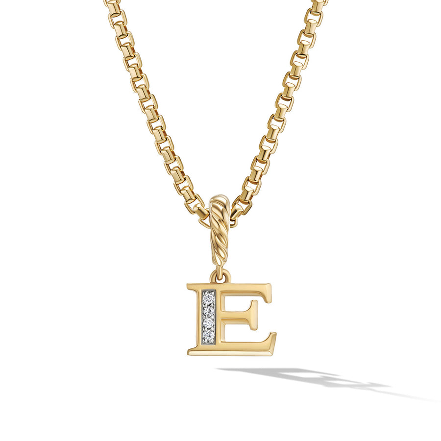 Pave E Initial Pendant in 18K Yellow Gold with Diamonds