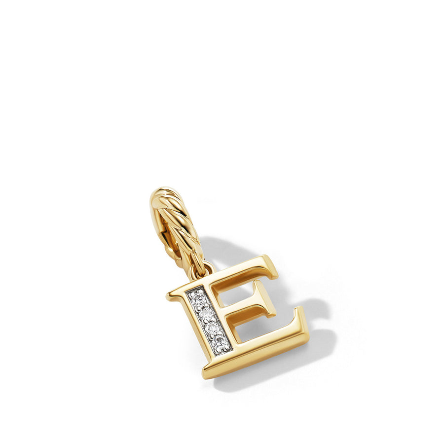 Pave E Initial Pendant in 18K Yellow Gold with Diamonds