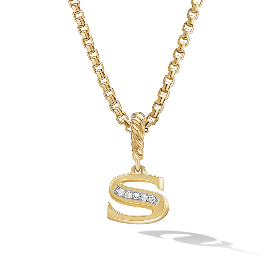 Pave S Initial Pendant in 18K Yellow Gold with Diamonds
