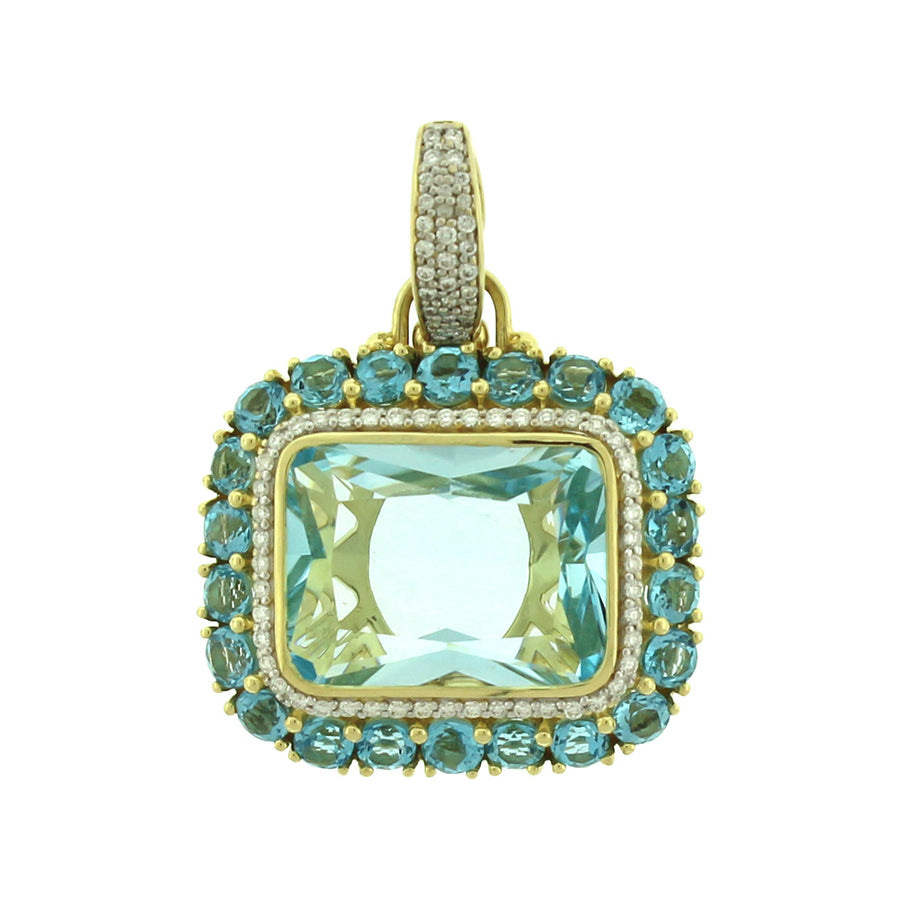 Sky Blue and Swiss Blue Topaz Diamond Pendant