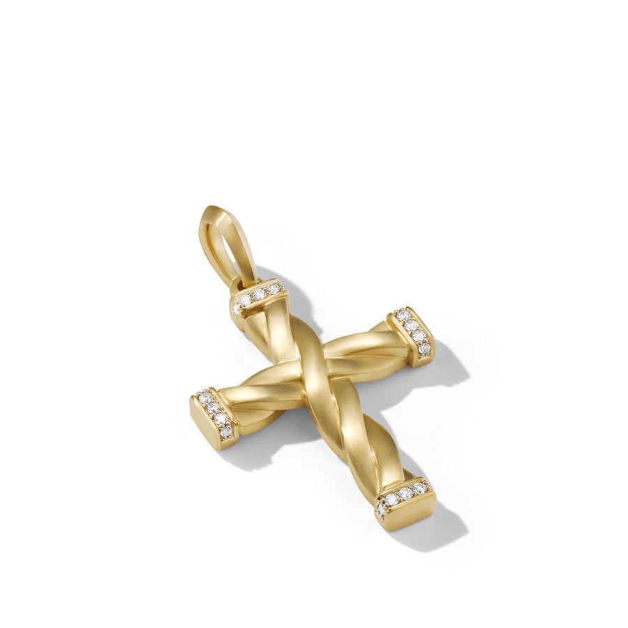 DY Helios Cross Pendant in 18K Yellow Gold with Pave Diamonds