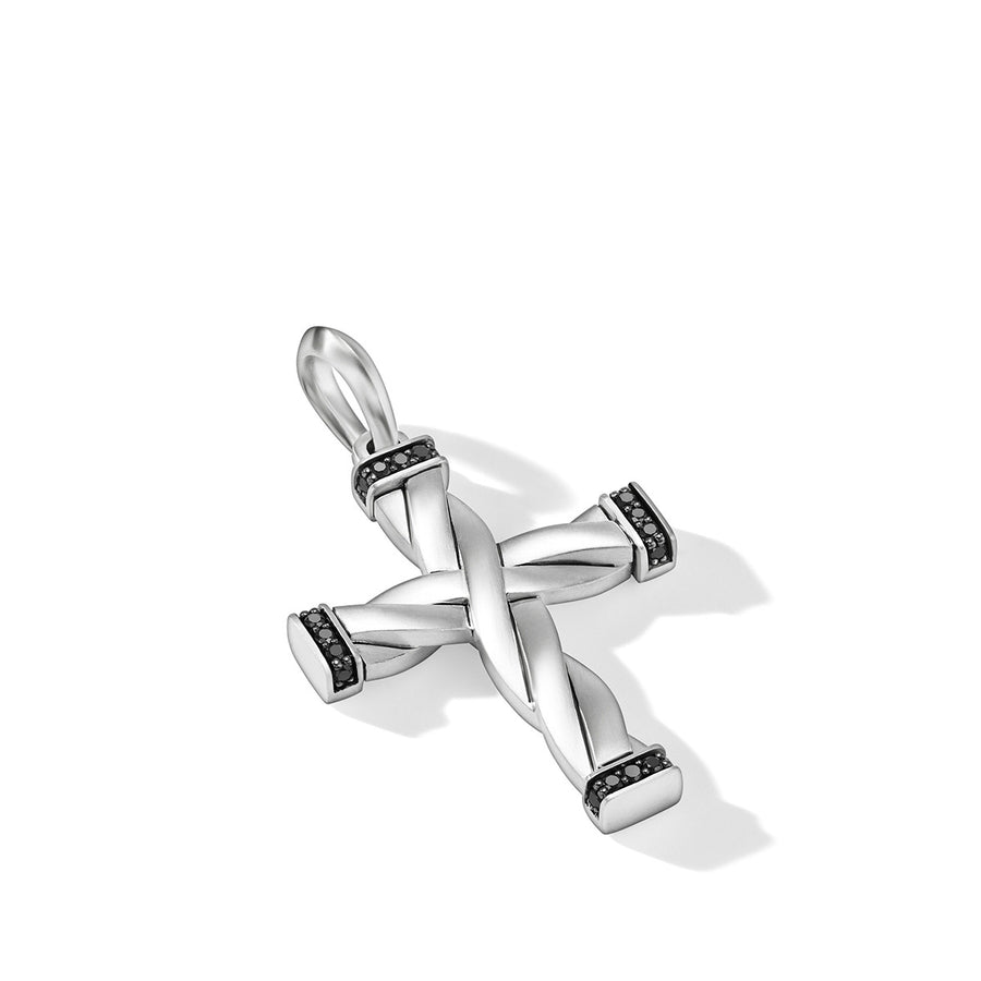 DY Helios Cross Pendant in Sterling Silver with Pave Black Diamonds