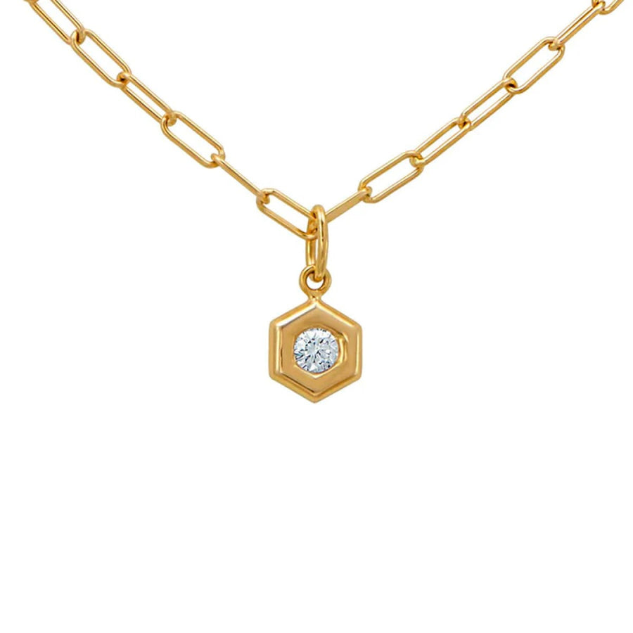 18K Yellow Gold Hexagon Shaped Diamond Pendant