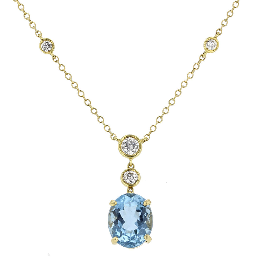 18K Gold Aquamarine Diamond Pendant