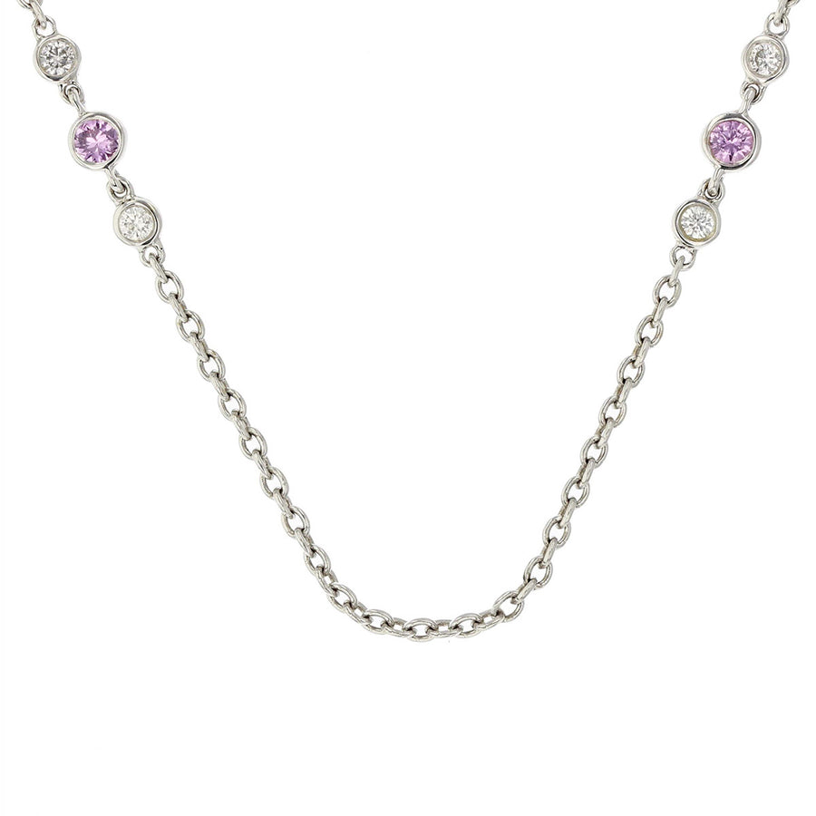 Diamond and Pink Sapphire Station Necklace