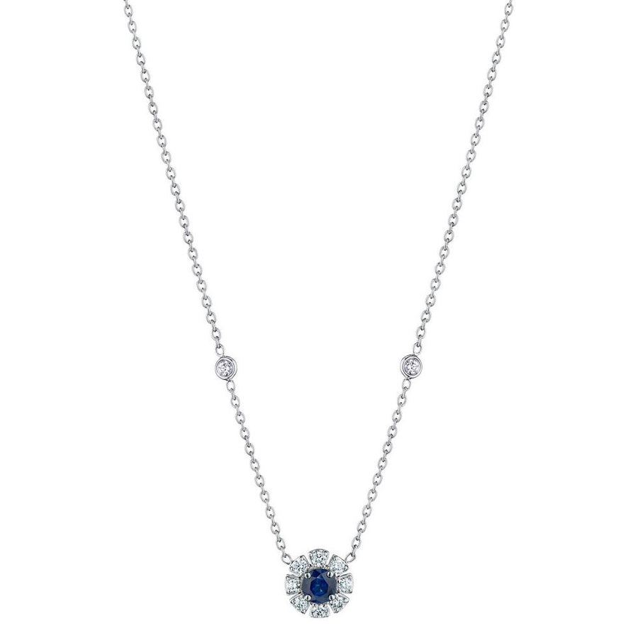 Round Sapphire Diamond Pendant Eyeglass Necklace