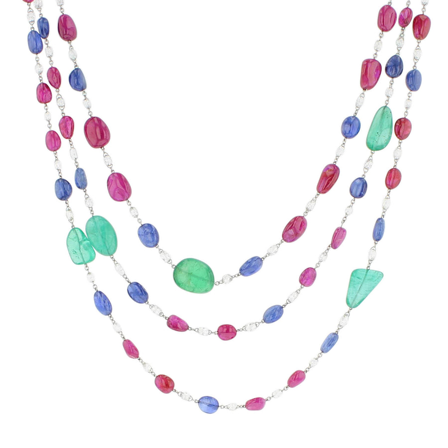 Platinum Multi-Gemstone Bead Necklace