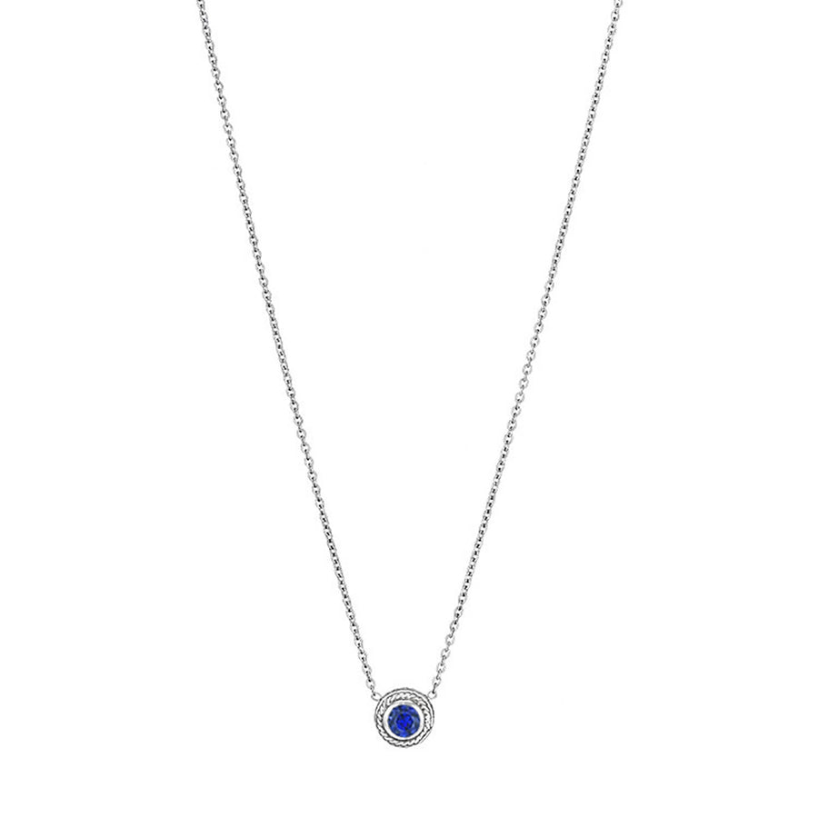Round Blue Sapphire Bezel Pendant Necklace