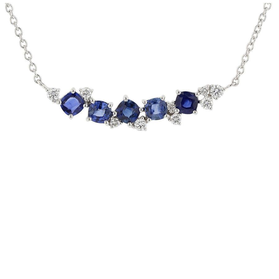 Blue Sapphire Cluster Bar Necklace