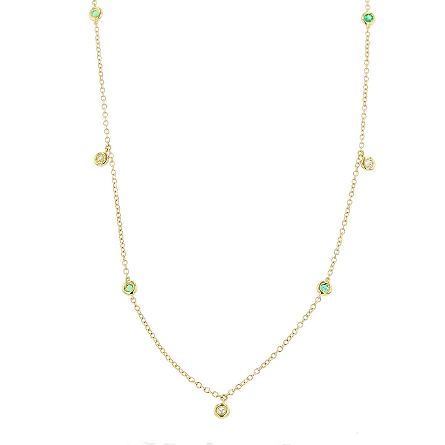 Emerald and Diamond Station Necklace