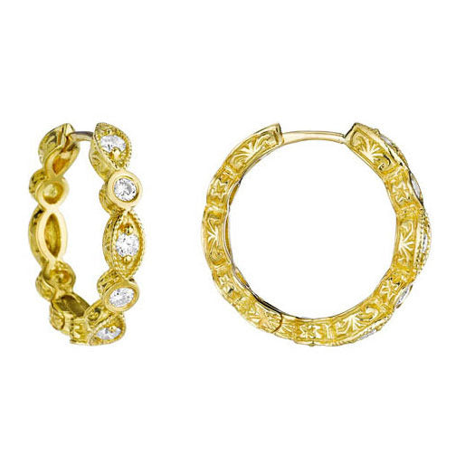 Small Marquise And Round Diamond Hoop Earrings