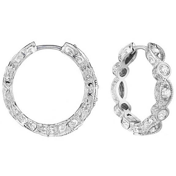 Small Marquise And Round Diamond Hoop Earrings