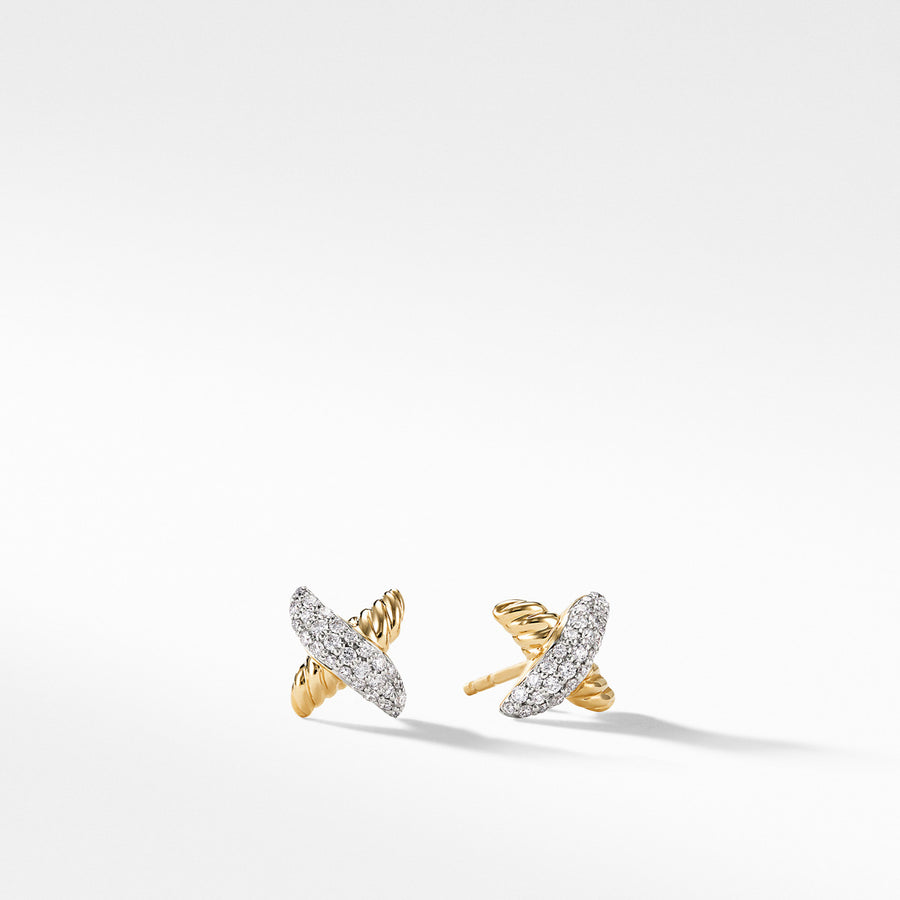 X Earrings with Diamonds in Gold