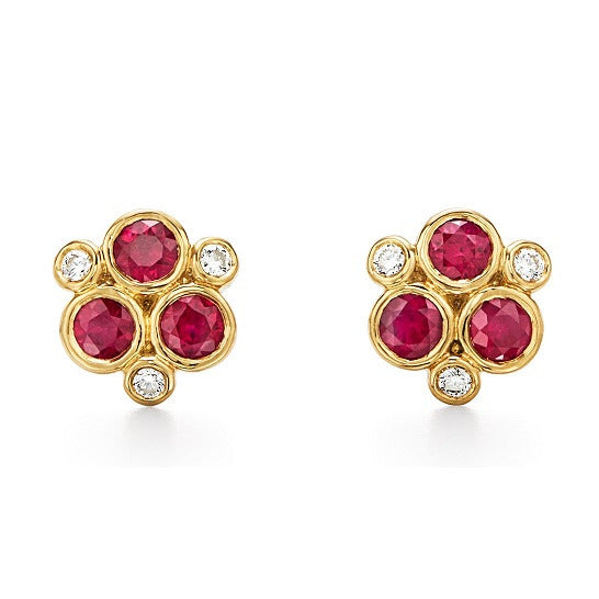 Classic Trio Ruby and Diamond Earrings