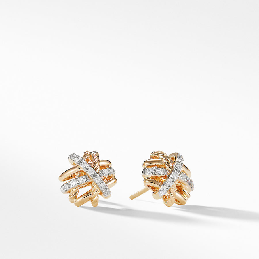 Crossover Earrings with Diamonds in 18K Gold, 11mm