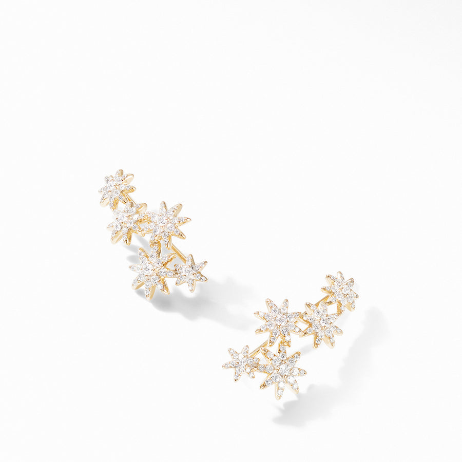 Starburst Climber Earrings in 18K Yellow Gold with Pave Diamonds