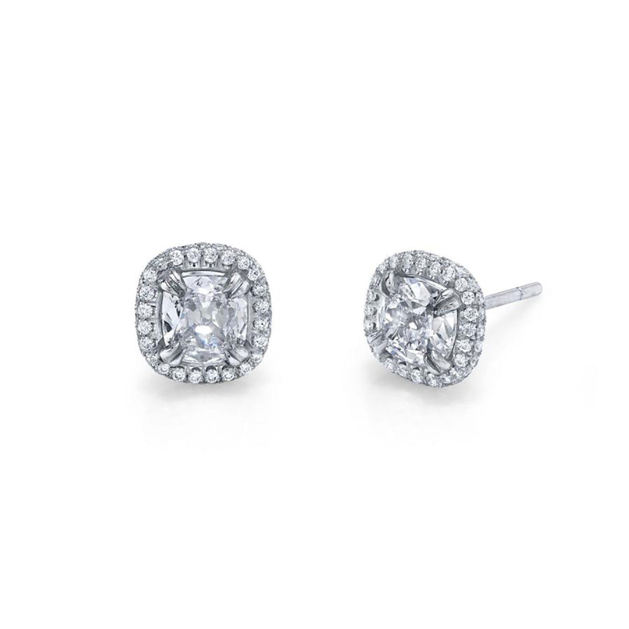 Platinum Diamond Pave Halo Stud Earrings