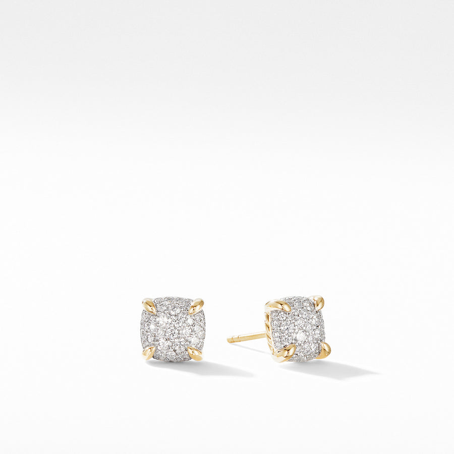 Chatelaine Stud Earrings in 18K Yellow Gold with Full Pave Diamonds