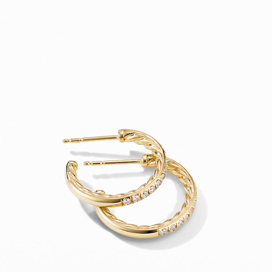 Extra-Small Hoop Earrings in 18K Yellow Gold with Pave Diamonds