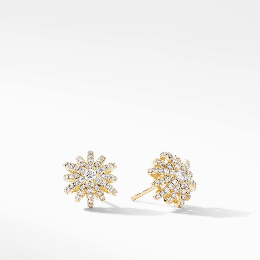 Starburst Stud Earrings in 18K Yellow Gold with Full Pave Diamonds