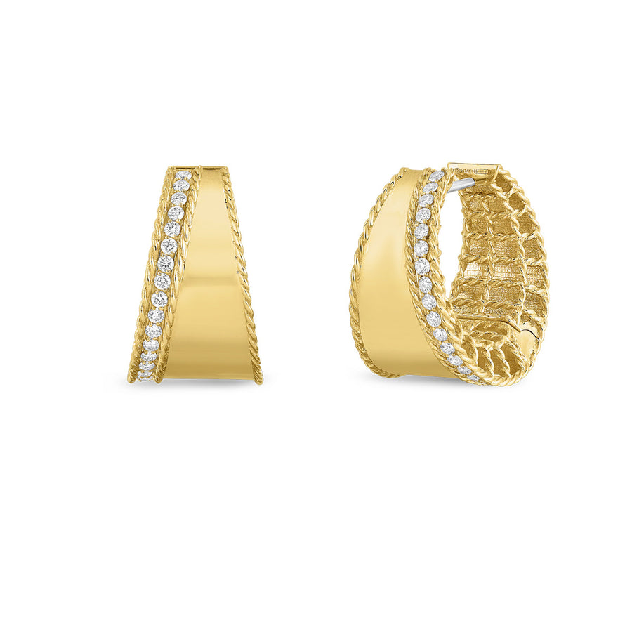 18K Yellow Gold Tapered Hoops with Diamonds