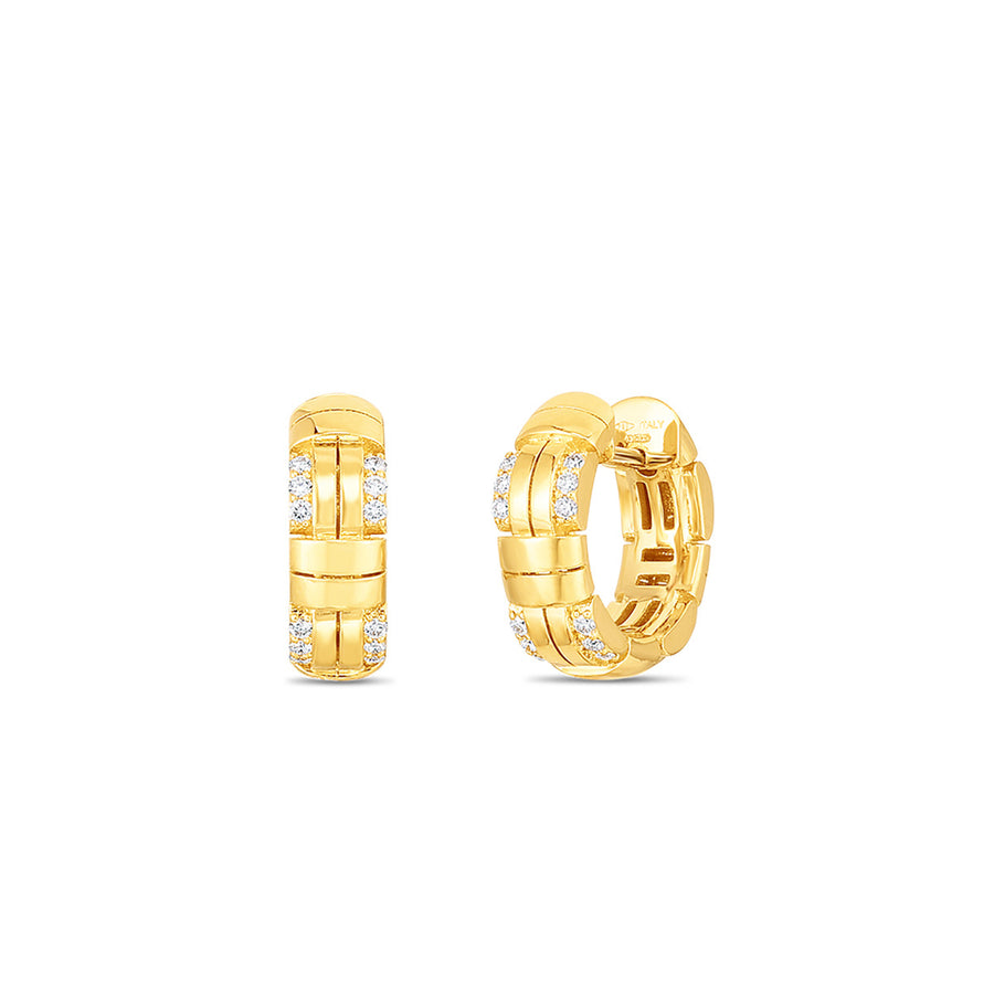 18K Veneto Woven Small Hoop Earring with Diamond Accent