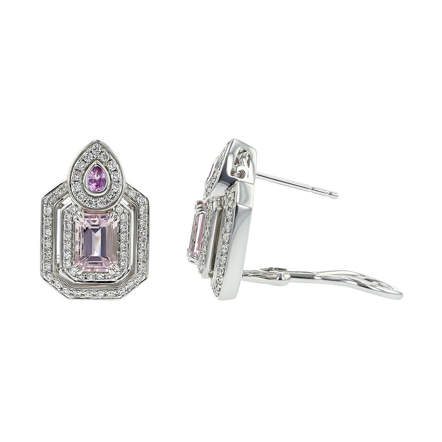 Morganite, Pink Sapphire and Diamond Earrings