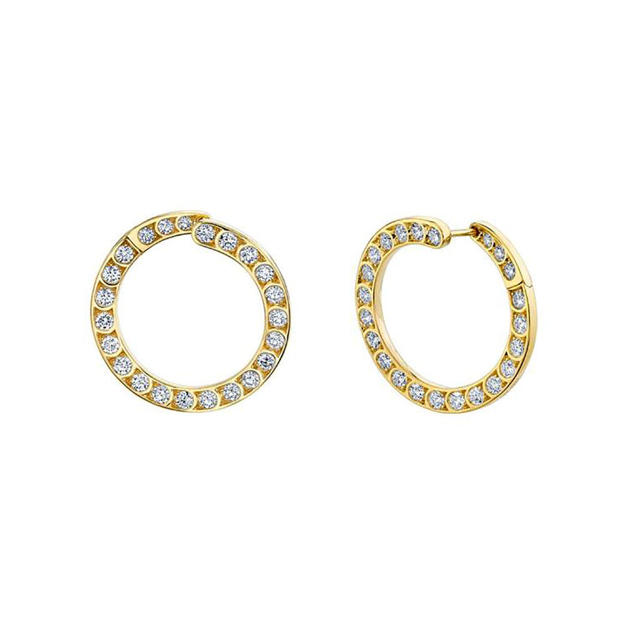 18K Yellow Gold Scallop Diamond Circle Earrings
