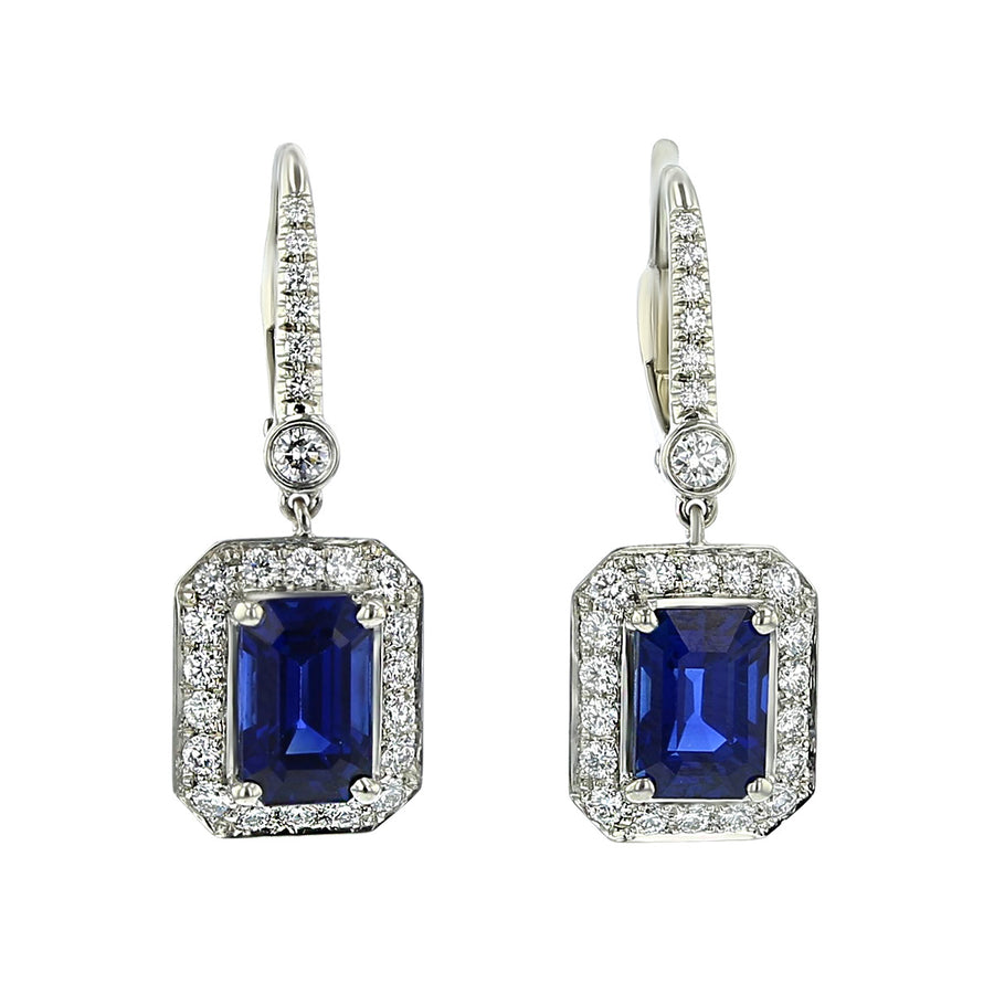 Platinum Blue Sapphire and Diamond Drop Earrings