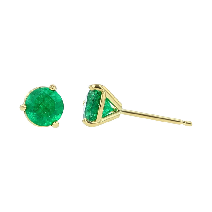 18K Yellow Gold Colombian Emerald Stud Earrings